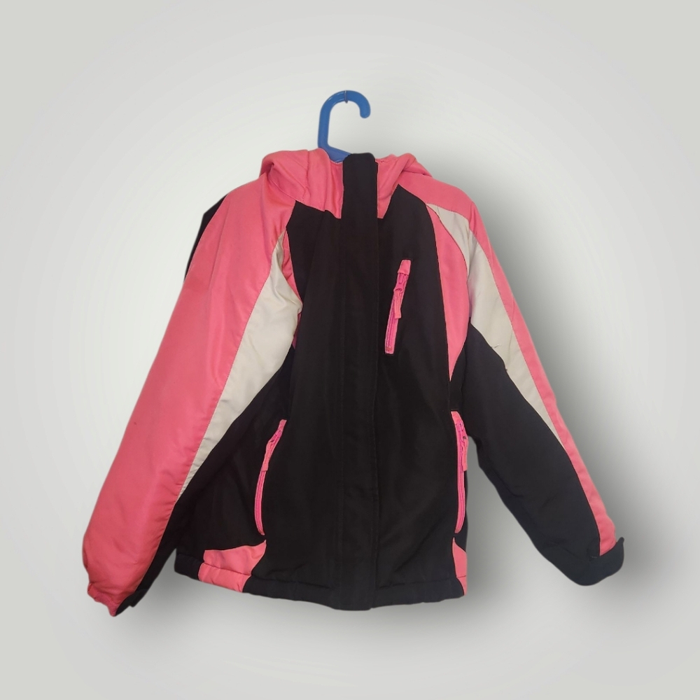 The Children's Place Girl Windbreaker Hooded puffer Jacket Black Pink m 7 8